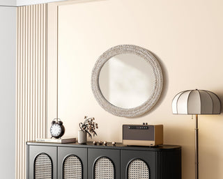 Home Living Oval Cornhusk Mirror 30x36, Linen White