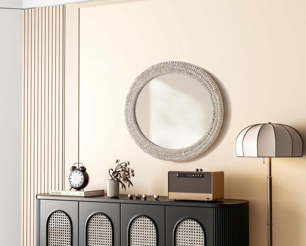 Home Living Oval Cornhusk Mirror 30x36, Linen White