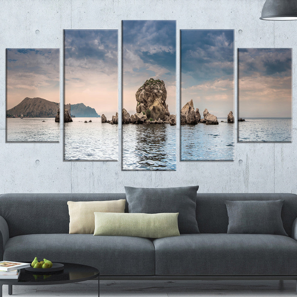 "Crimean Peninsula Seashore Panorama" Seascape Wall Art, 5 Panels, 60"x32"