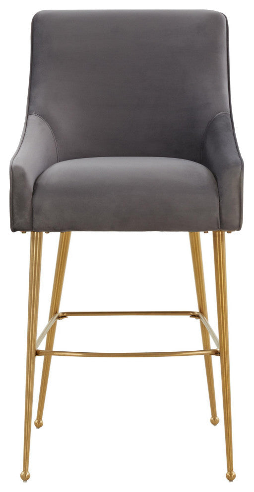 Beatrix Dark Grey Velvet Counter Stool - Gold Legs