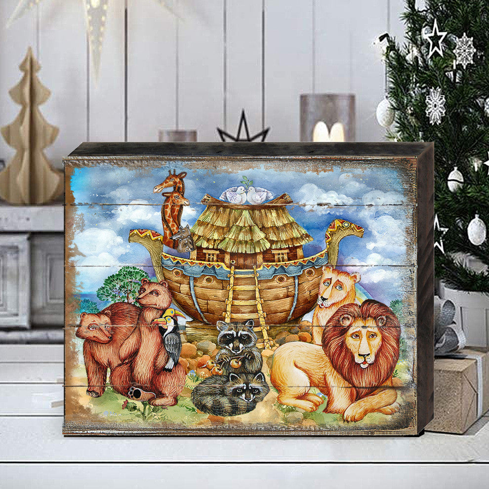Noah's Ark Wooden Wall Art, Medium 18x12