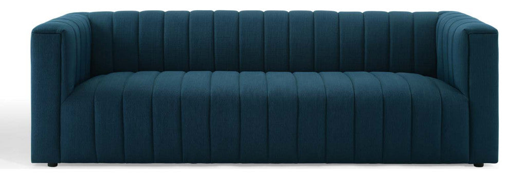 Tufted Sofa, Fabric, Navy Blue, Modern, Living Lounge Hotel Lobby Hospitality