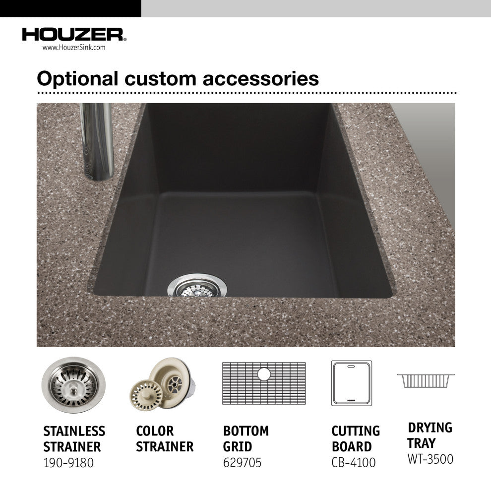 Houzer P-175U Quartztone 33" Undermount Double Basin Granite - Midnite