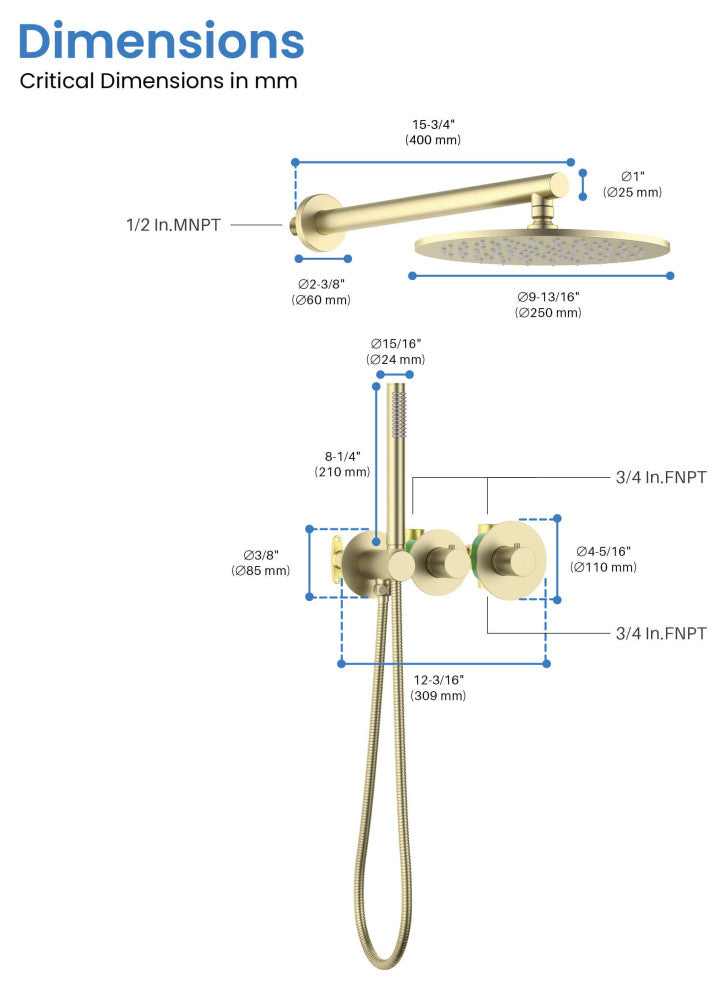 Circular 2 Function Thermostatic Shower System, Rough, Valve, Brushed Gold