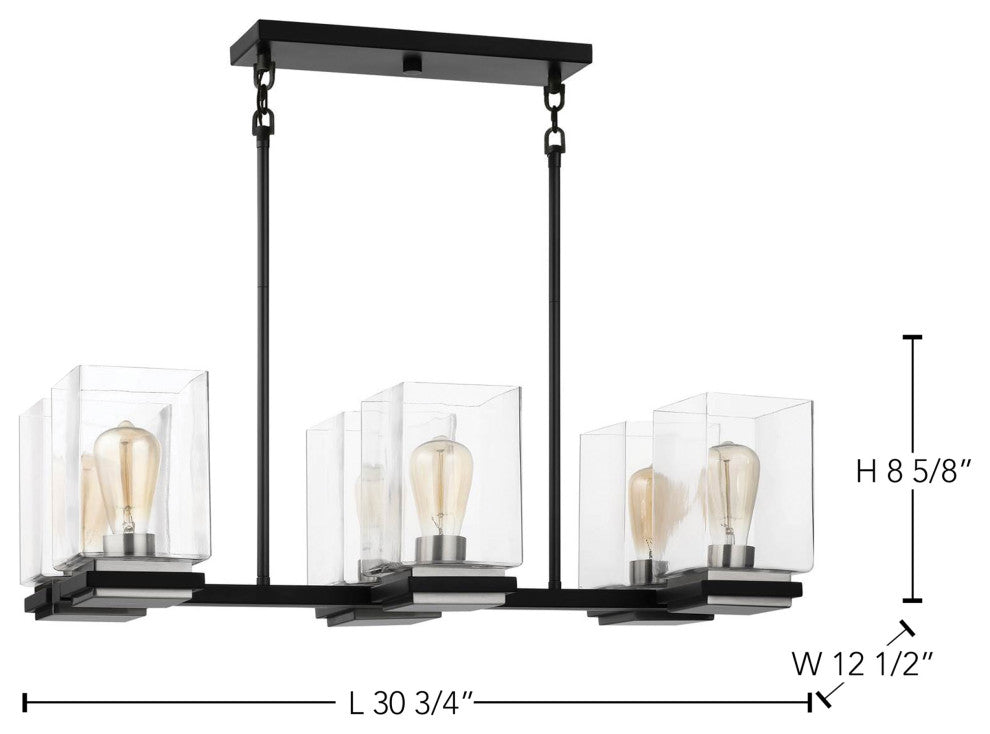Crossroads 6-Light Island Pendant, Matte Black With Clear Glass