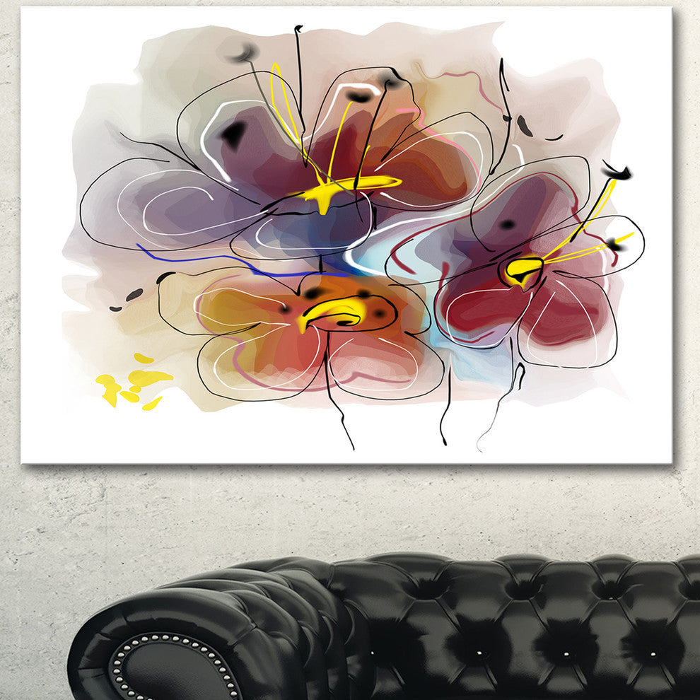 Brown Blue Flower Illustration Art, Extra Large Floral Wall Art, 40"x30"