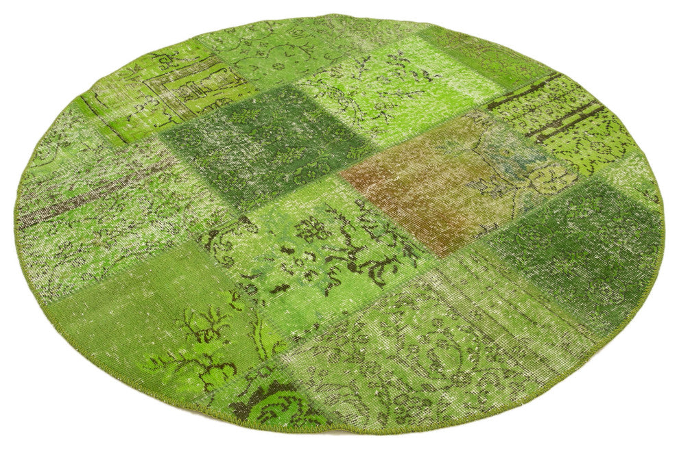 Rug N Carpet - Hand-Knotted Anatolian 4' 11" x 4' 11" Rustic Round Patchwork Rug