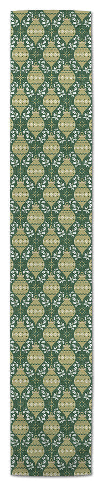 Green & Tan Ornaments Table Runner, 16"x90"