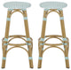 Dohney Outdoor French Aluminum 29.5" Barstools, Set of 2, Light Teal/White/Bamboo Finish