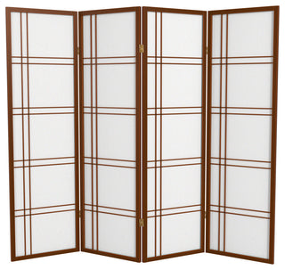5' Tall Double Cross Shoji Screen, Walnut, 4 Panels