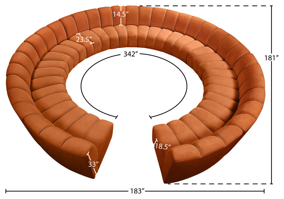 Infinity Channel Tufted Velvet Modular Chair, Cognac, 12 Piece