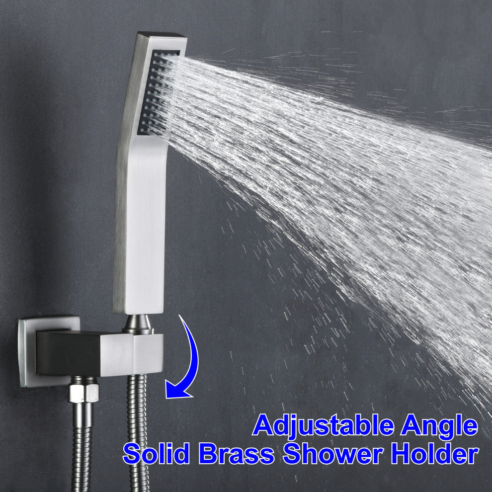 Wellfor Shower Faucet with Rain Shower Head, Handheld Shower and Valve, Brushed Nickel, 12" Shower Head