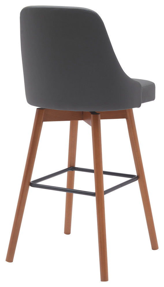 Sicily 26" Swivel Walnut Wood Counter Stool, Gray Faux Leather, 30