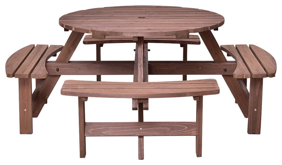 Costway Patio 8 Seat Wood PicnicTable Dining Seat Bench Set Pub Garden Yard