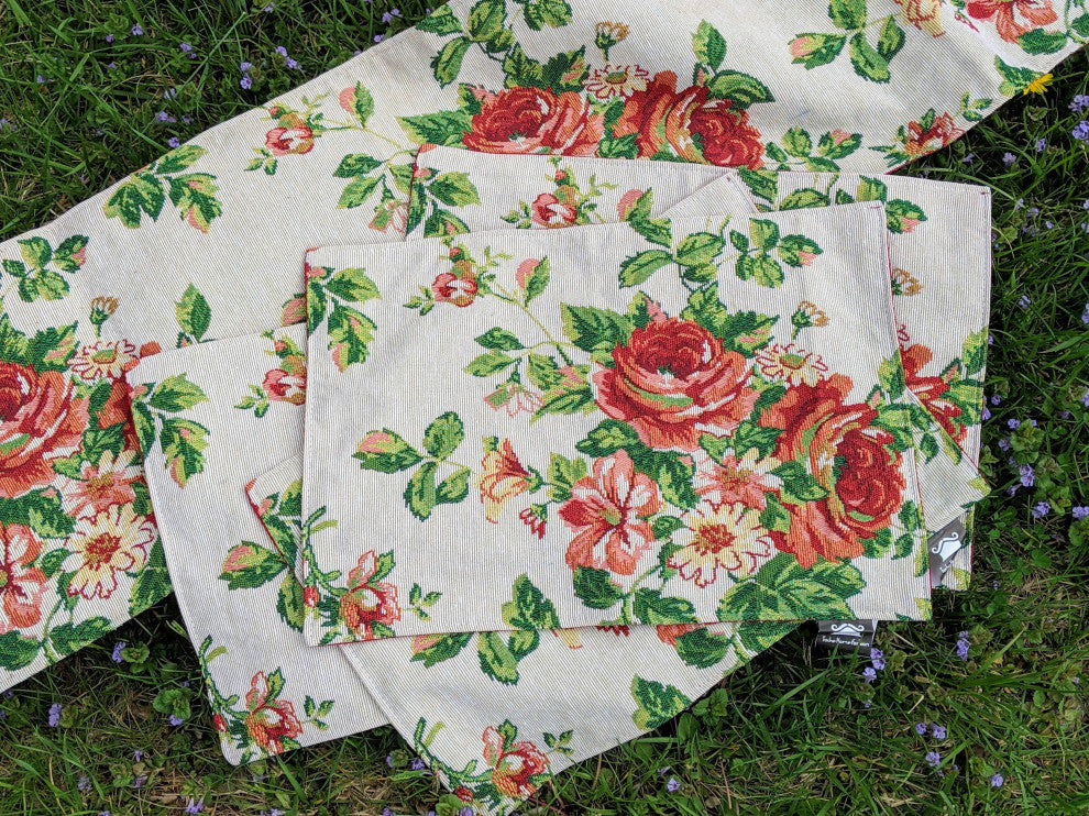 Sweet Roses Spring Summer Vintage Woven Tapestry Shabby Chic Cloth Placemats