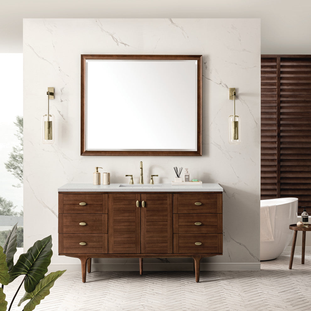 Amberly 60" Single Vanity, Mid-Century Walnut, Lime Delight