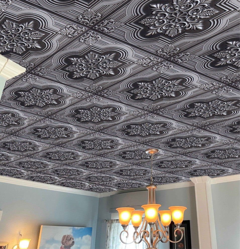 Antique Silver 3D Ceiling Panels, 2'x2', 200 Sq Ft, Pack of 50