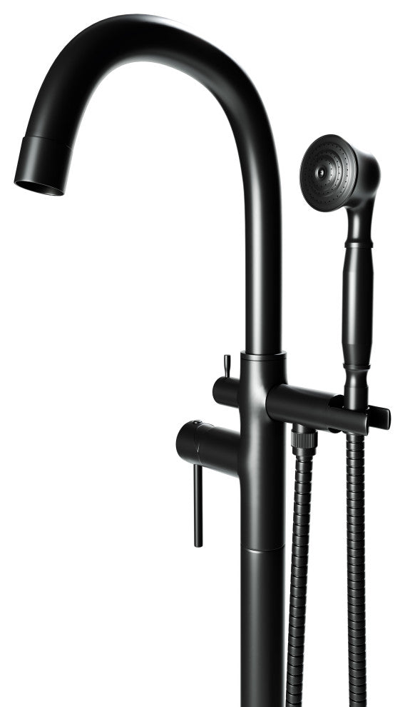 CastelloUSA Neptune Freestanding Tub Filler Faucet, Matte Black, Float Handle