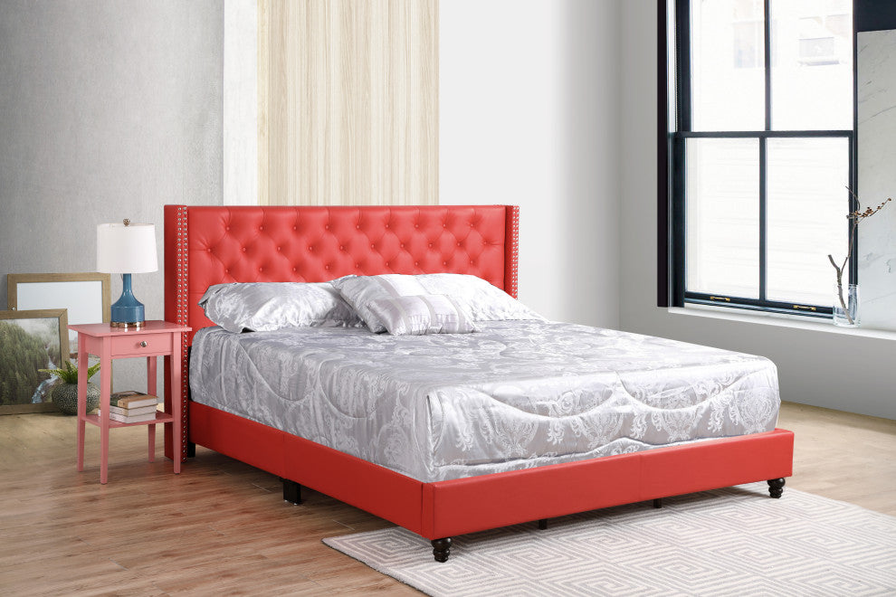 Mina Upholstered Faux Leather Bed, Red, King