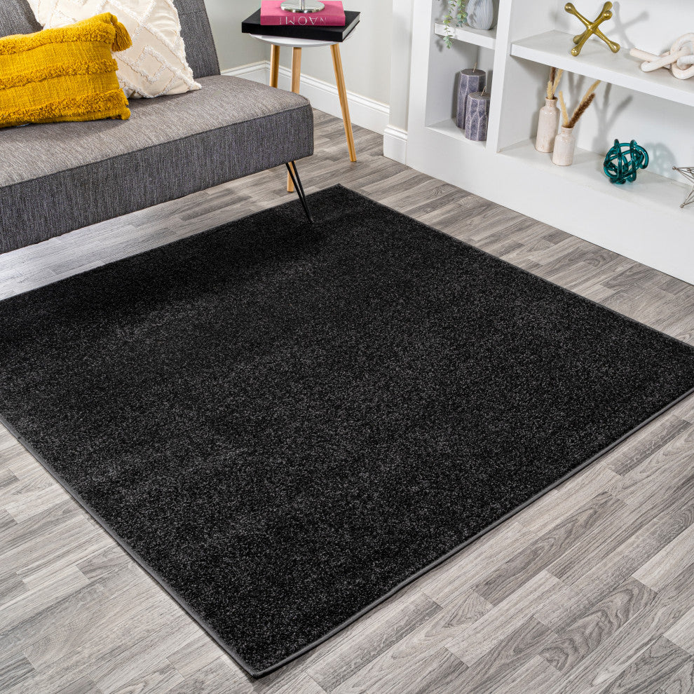 Haze Solid Low-Pile Runner Rug, Black, 5' Square