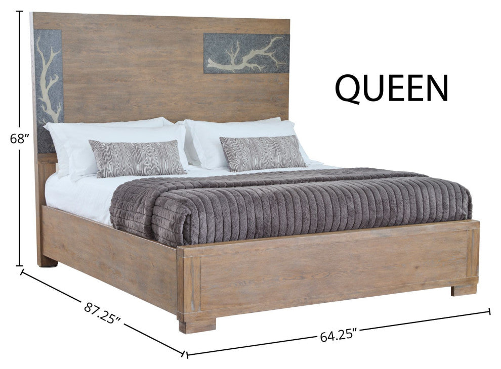 Driftwood Transitional Wooden Bedframe With Inset Panel, Queen