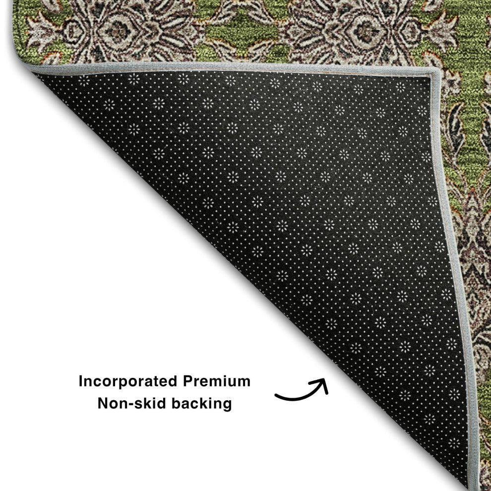 Premium Machine Washable Mayfield AMF702 Olive 8' x 8' Round Rug