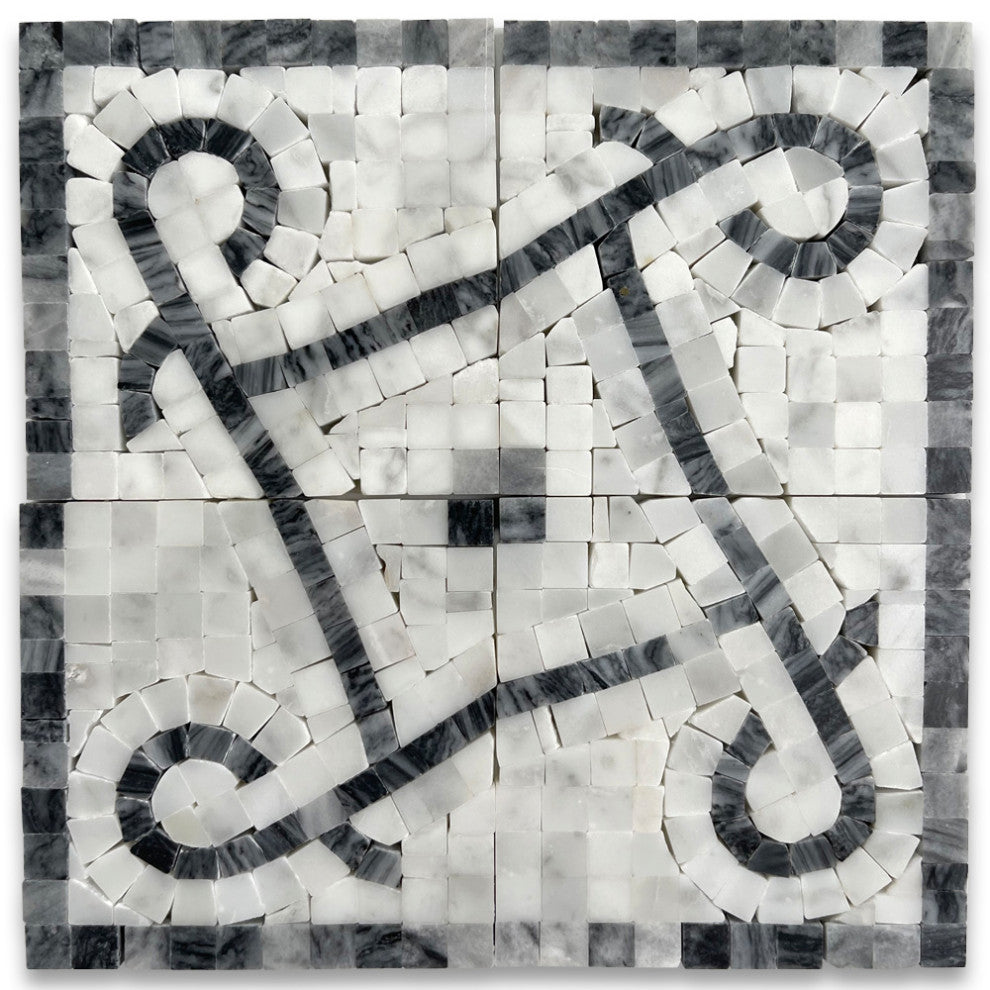 Stretch Bardiglio 4x4 Marble Mosaic Border Corner Tile Polished, 1 piece
