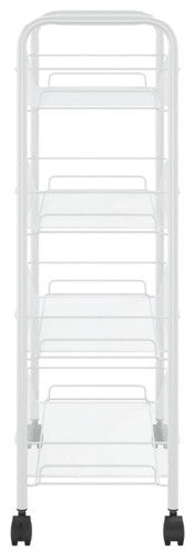 vidaXL 4-Tier Kitchen Trolley Storage Utility Cart with Mesh Baskets White Iron