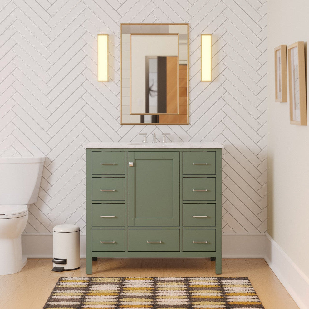 Horizon 42" Bathroom Vanity, Sage Green, Engineered Carrara