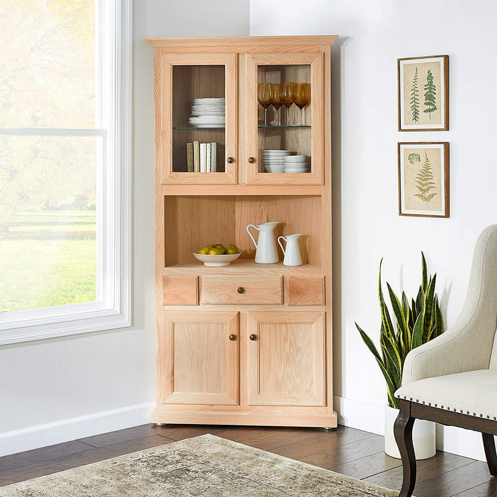 Eagle's Classis Oak Corner Dining Hutch/Buffet, Unfinished