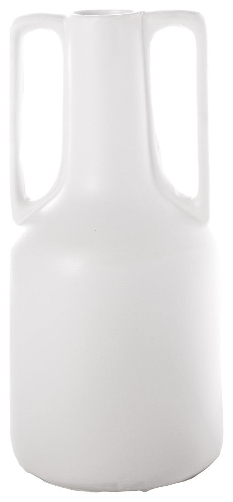 Ceramic Bottle Vase with Side Handles Matte White Finish, Large