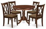 5Pc Dining Set, Round Dinette Table, Four Kitchen Chairs, Mahogany Finish