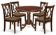 5Pc Dining Set, Round Dinette Table, Four Kitchen Chairs, Mahogany Finish