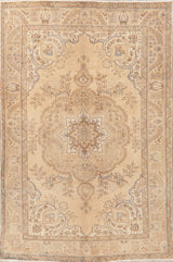 Consigned, Vintage-Style Faded Handmade Oriental Persian Area Rug, Beige, 6x10