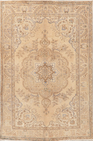 Consigned, Vintage-Style Faded Handmade Oriental Persian Area Rug, Beige, 6x10