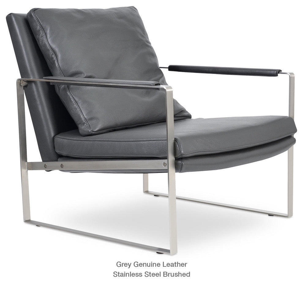 Zara Arm Chair, Stainless Steel Base, Gray Genuine Leather
