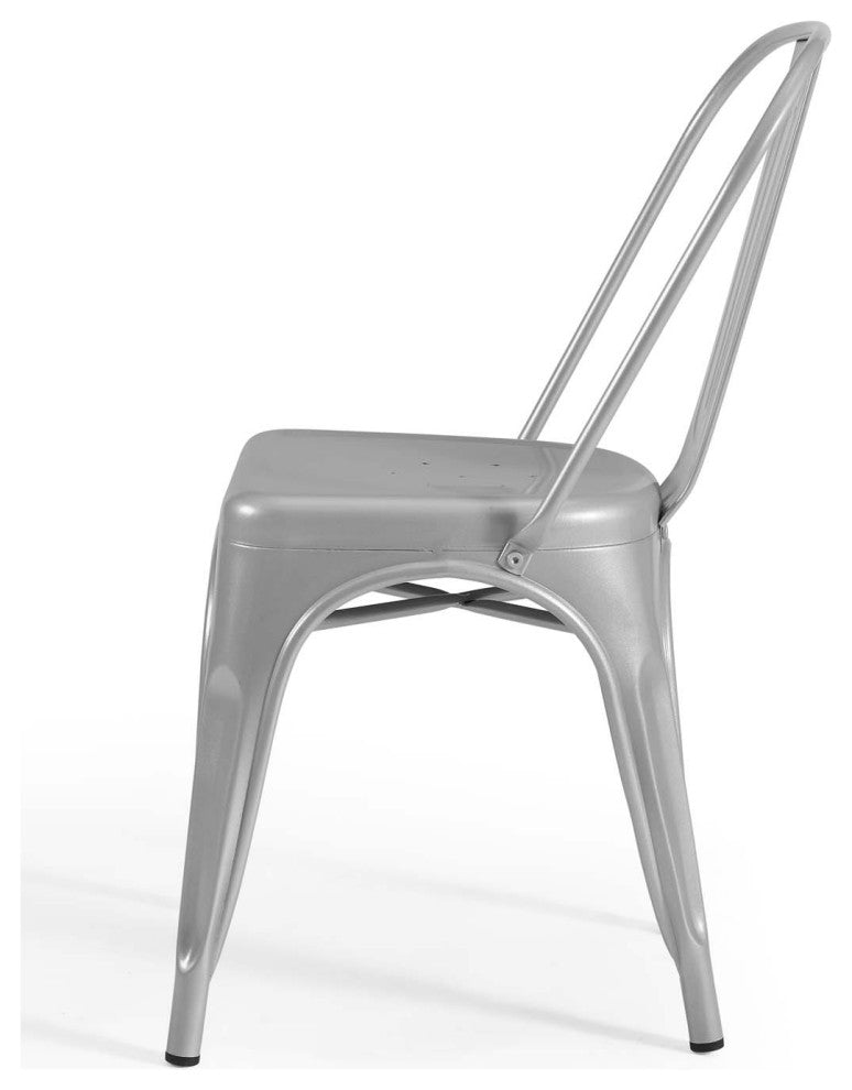 Side Dining Chair, Set of 2, Metal, Silver, Cafe Bistro Restaurant Hospitality