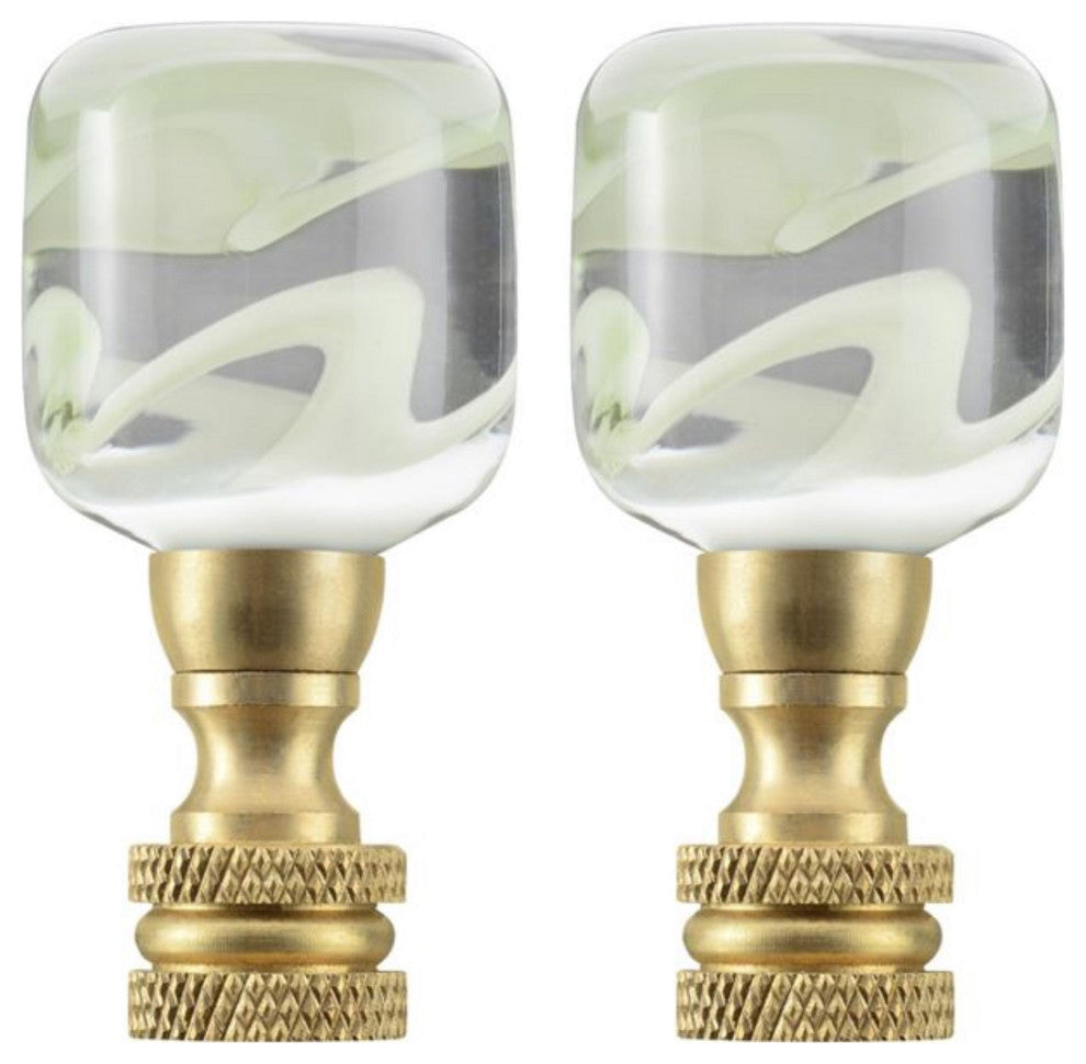 Aspen Creative 24026-X, Clear w/Green Grain Glass Lamp Finial, Copper, 2" Tall, Clear & Green, Pack Set of 2