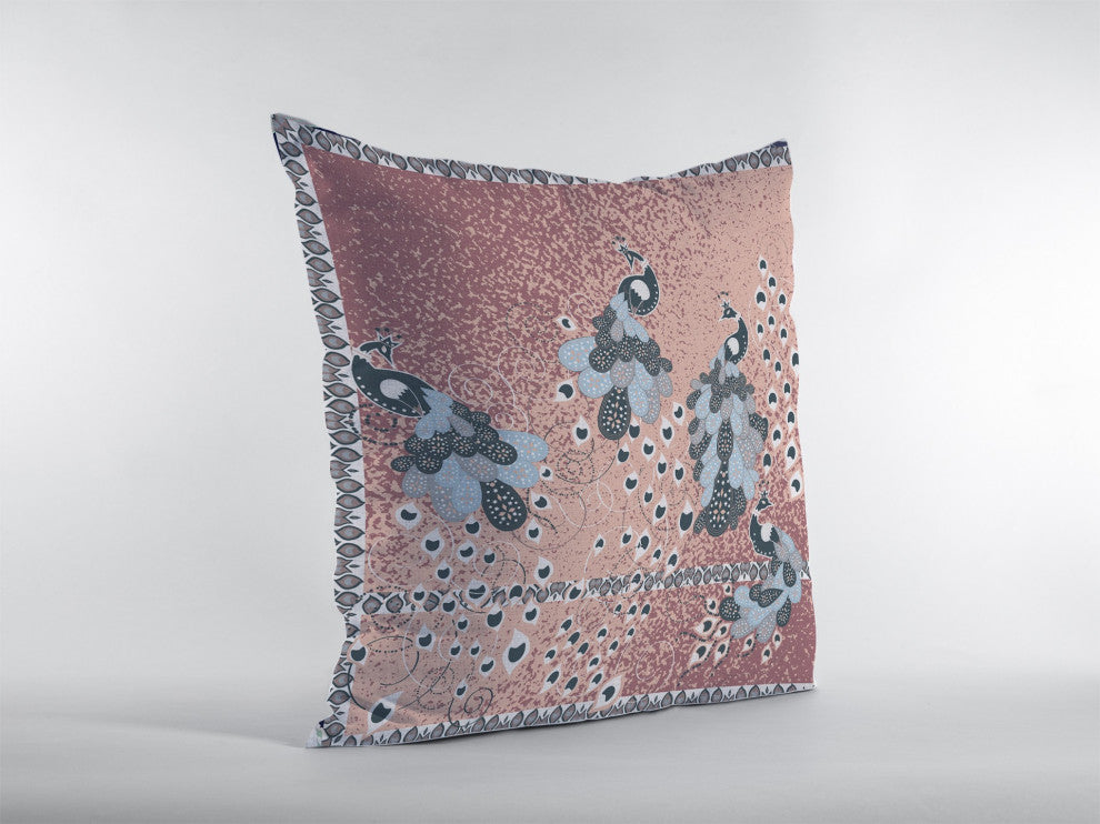 18" Dusty Pink Boho Bird Zippered Suede Throw Pillow