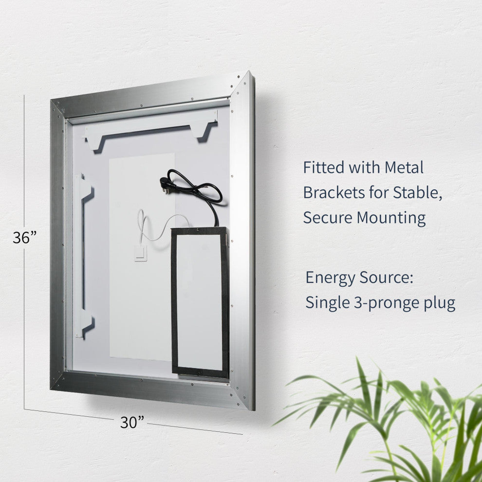 Frosted Bathroom Tri-Color Dimming LED Anti-Fog Wall Mirror - 30" x 36"