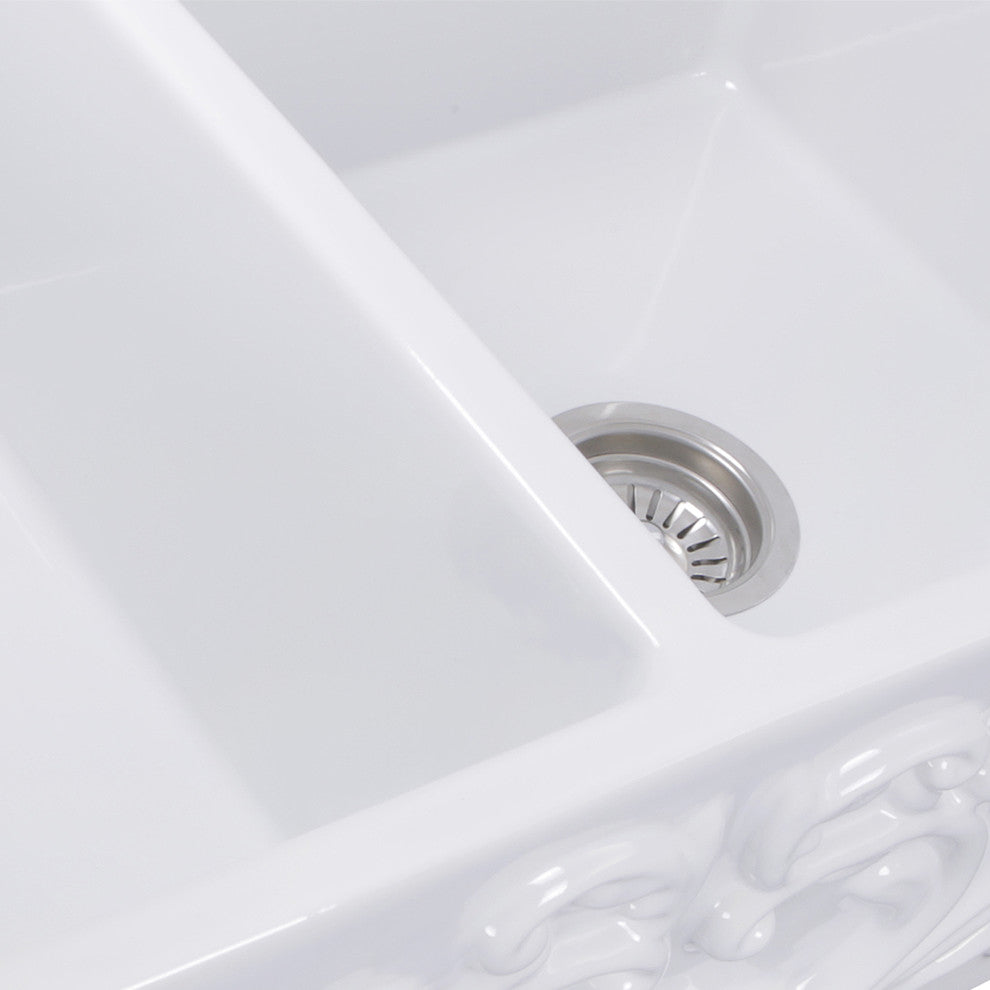 Nantucket Sinks FCFS3318D-Filigree 33 in. Double Bowl Farmhouse Fireclay Sink