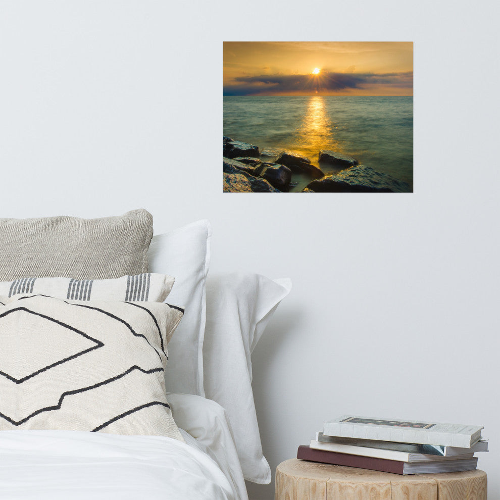Sunset On Ocean, Sea, Beach Landscape Photo Unframed Wall Art Print, 16" X 20"