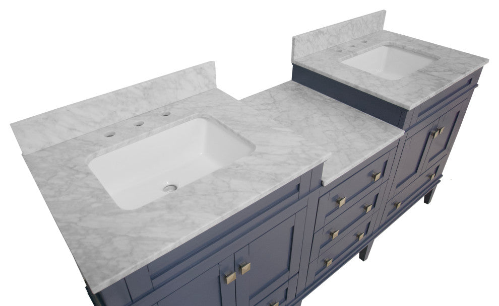 Eleanor 72" Double Bathroom Vanity, Marine Gray, Carrara Marble