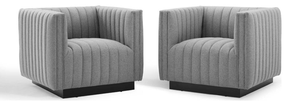 Tufted Armchair Accent Chair, Set of 2, Fabric, Gray, Modern, Lounge
