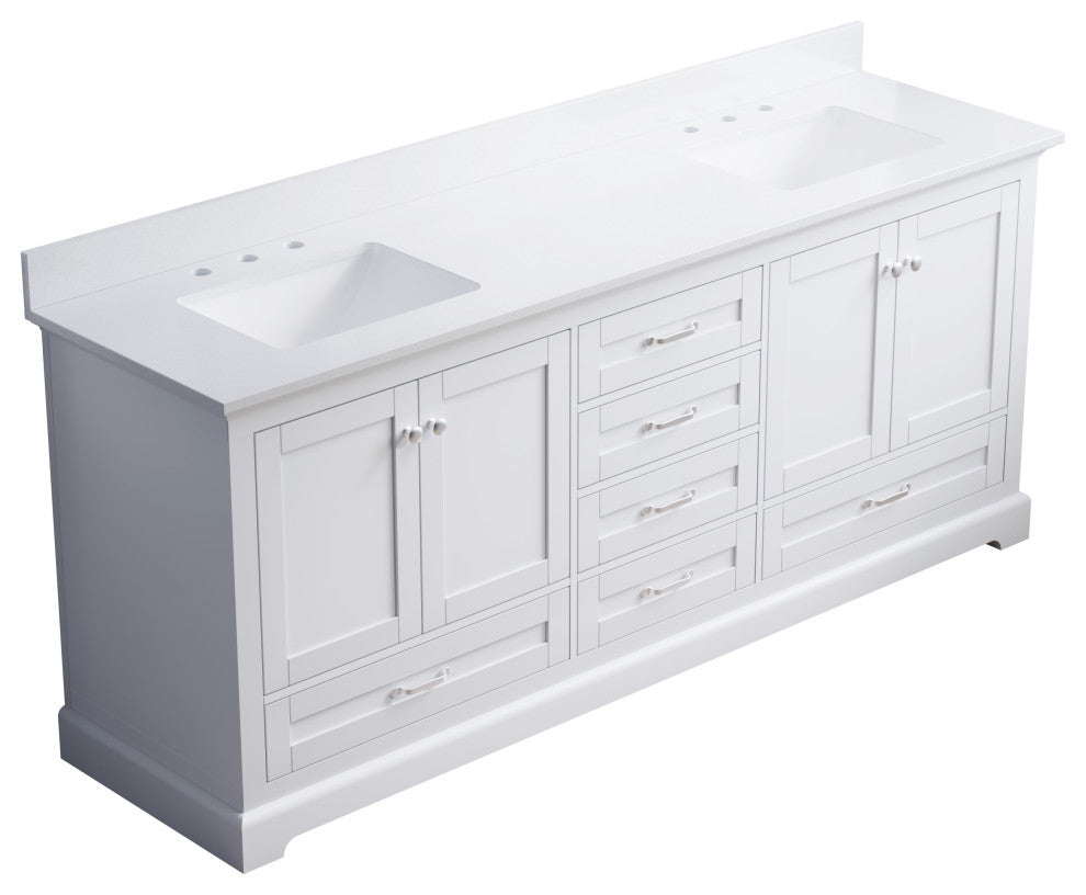 80" Freestanding Bathroom Vanity with White Cultured Marble Top in White