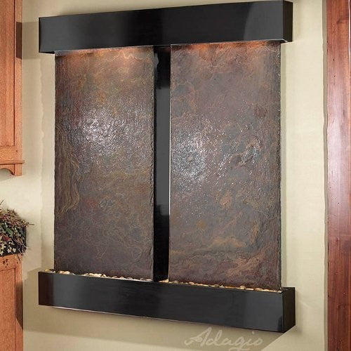 Cottonwood Falls Wall Fountain, Blackened Copper, Multi Color Slate, Square Fram