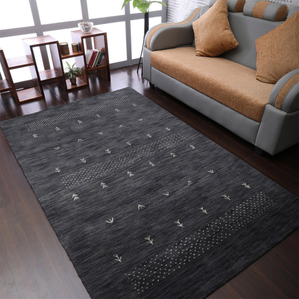 HAND KNOTTED LOOM WOOL ECO-FRIENDLY AREA RUGS - Rectangle,Charcoal,Contemporary