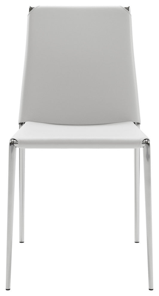 Dining Chair, Set of 4, Steel Metal, Fabric, White, Chrome, Kitchen Cafe Bistro