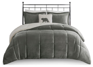 Woolrich Alton Plush to Sherpa Winter Comforter Set, Grey, Full/Queen