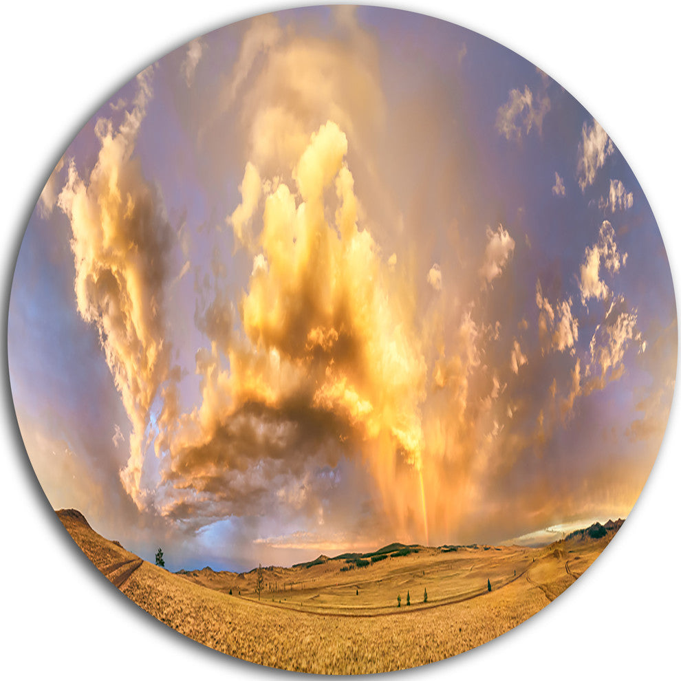 Rainbow At Sunset After Storm, Landscape Photo Round Wall Art, 11"